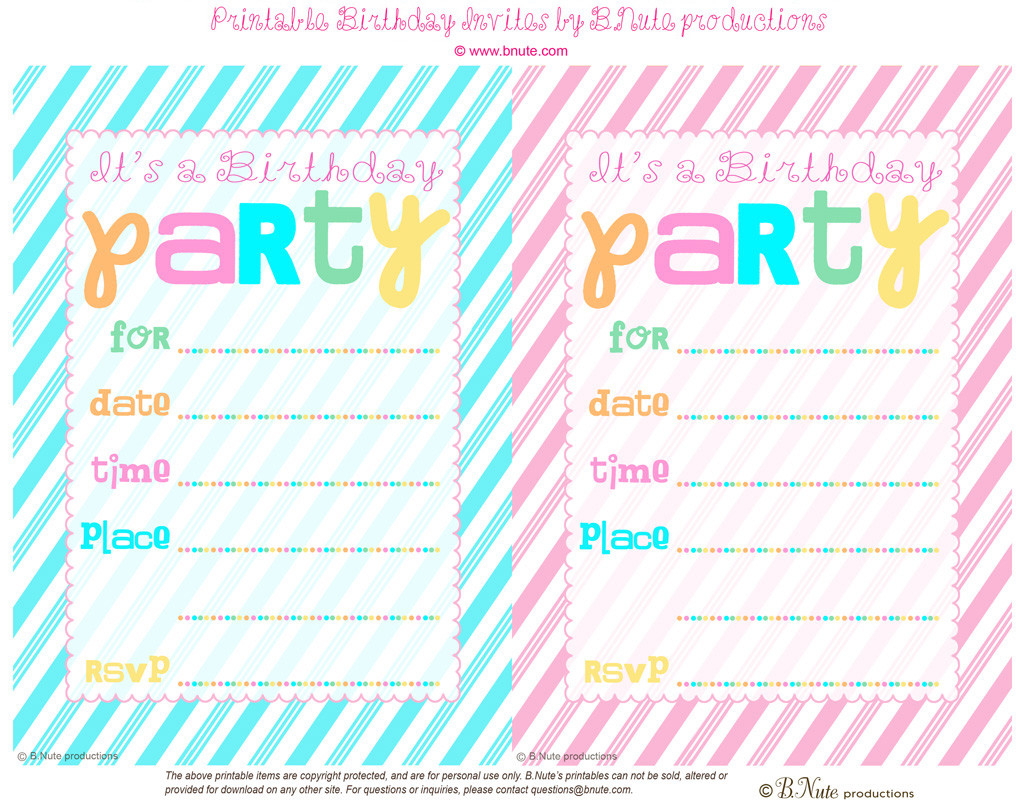 Printed Birthday Invitations
 bnute productions Free Printable Striped Birthday Party