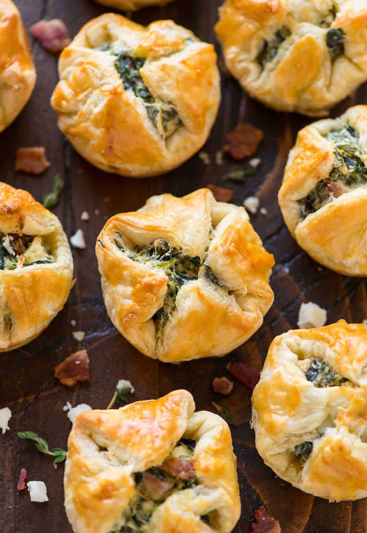Puff Pastry Appetizers Cheese
 Spinach Puffs with Cream Cheese Bacon and Feta