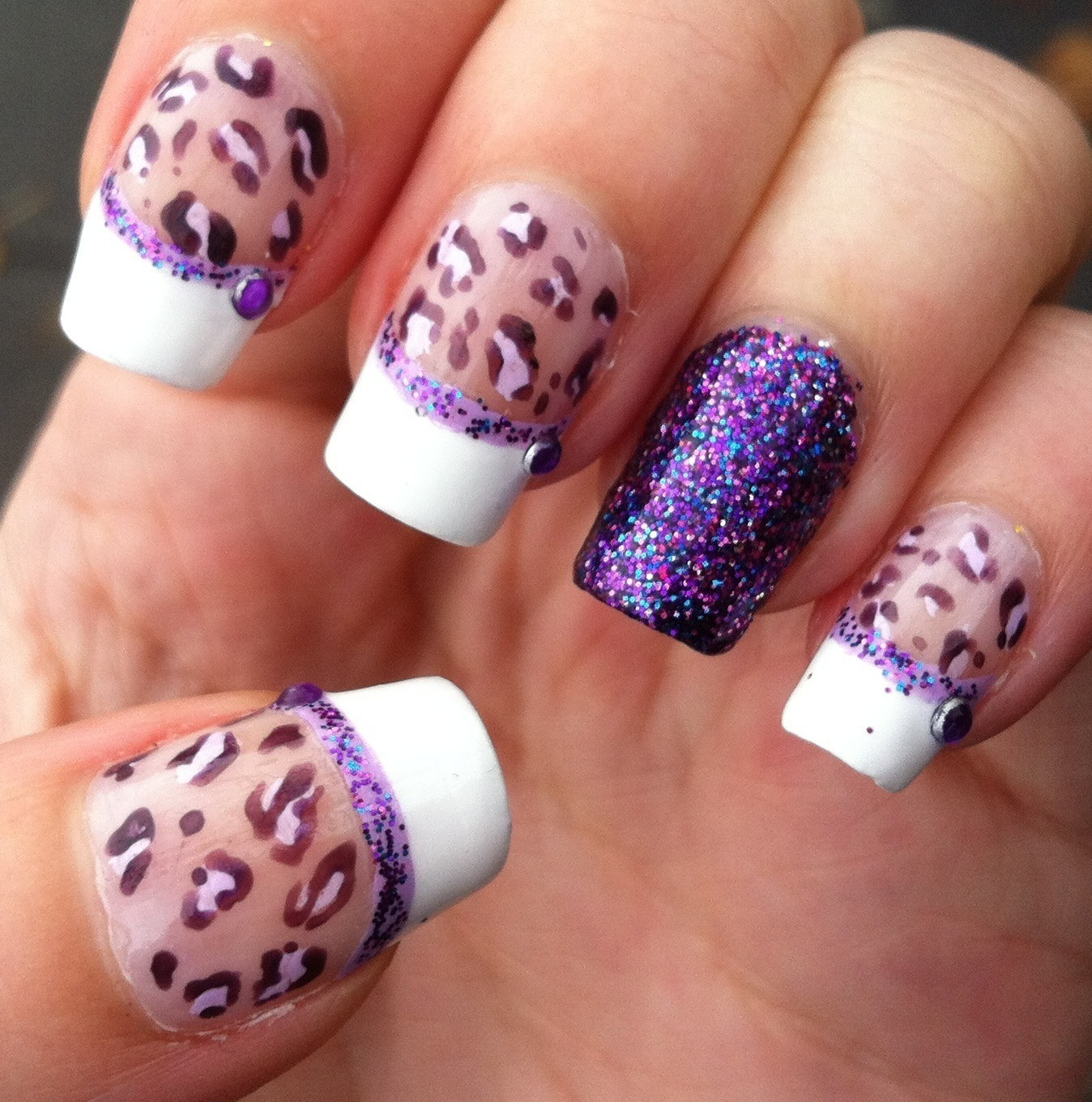 Purple Glitter Nails
 Nerdy nails Purple Leopard with Glitter