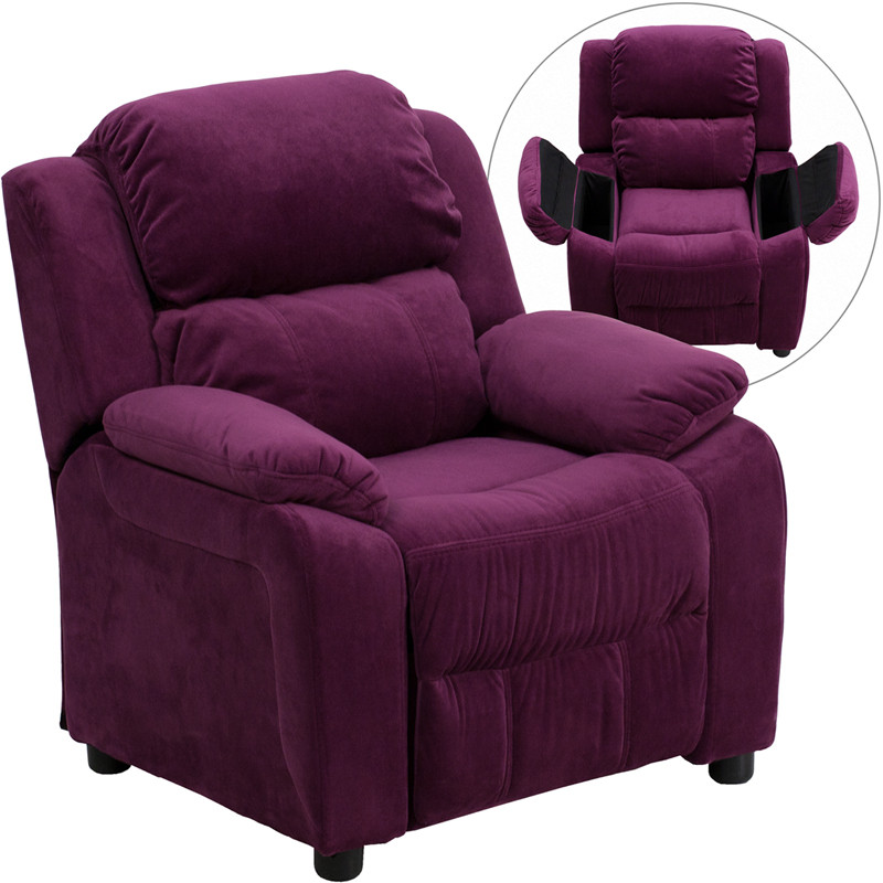 Purple Kids Chair
 Deluxe Padded Contemporary Purple Microfiber Kids Recliner