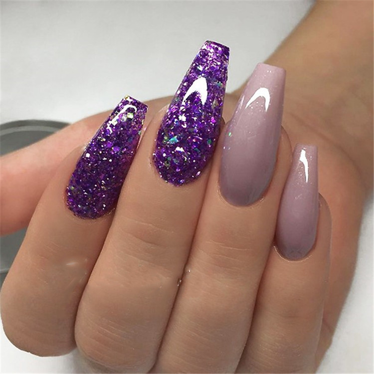 Purple Nails With Glitter
 30 Elegant Purple Glitter Coffin Nails Inspirations Tips