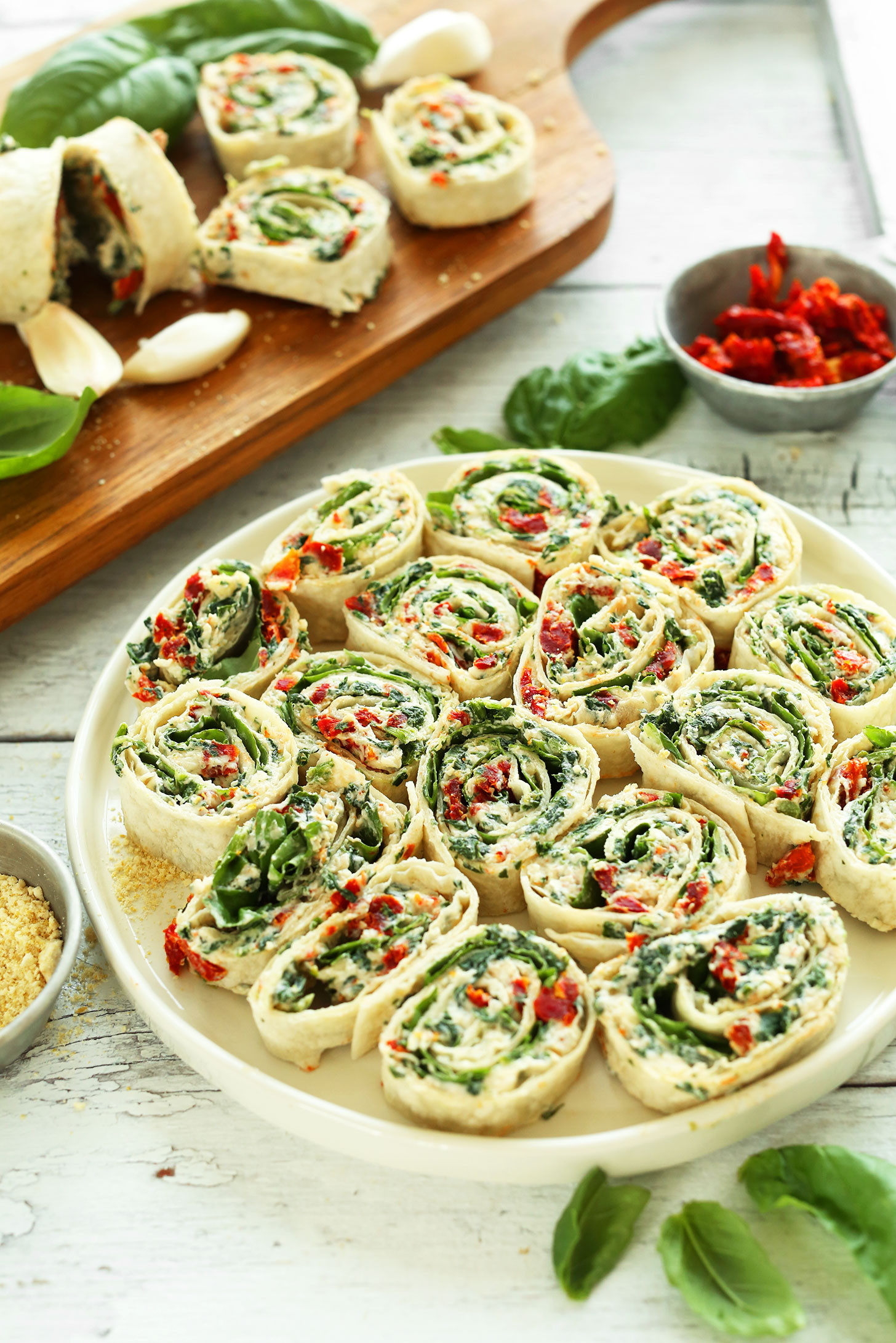 Quick Vegetarian Appetizers
 SUN DRIED TOMATO BASIL PINWHEELS Cornucopia Natural Foods