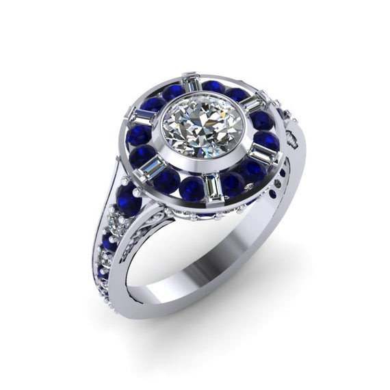 R2d2 Wedding Ring
 R2D2 Inspired Halo Ring 14 Karat White Gold by