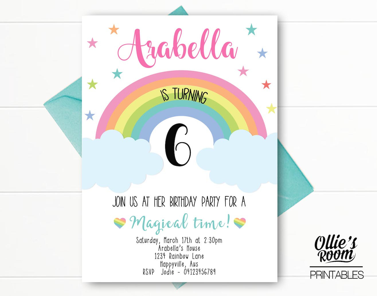 Rainbow Birthday Invitations
 Rainbow Birthday Invitation Girls Birthday Printable