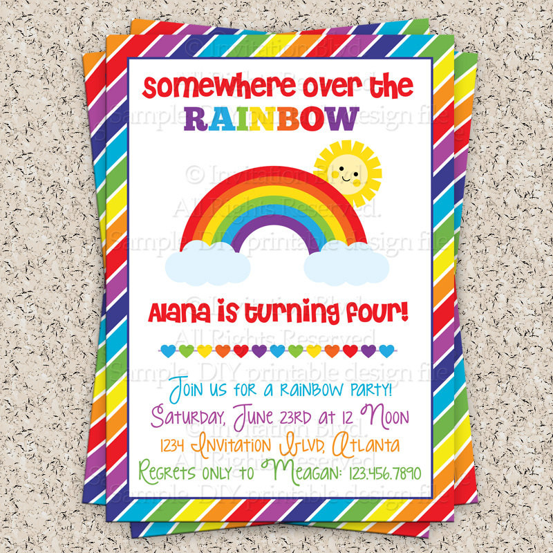 Rainbow Birthday Invitations
 Rainbow Party Invitation Rainbow Invitation by InvitationBlvd