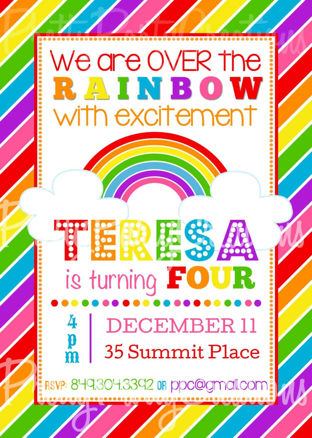 Rainbow Birthday Invitations
 RAINBOW invitation you print