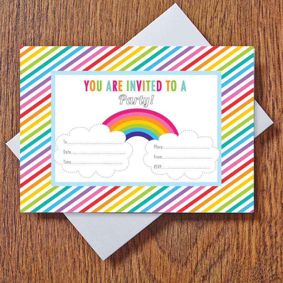 Rainbow Birthday Invitations
 rainbow party invitations by feather grey parties