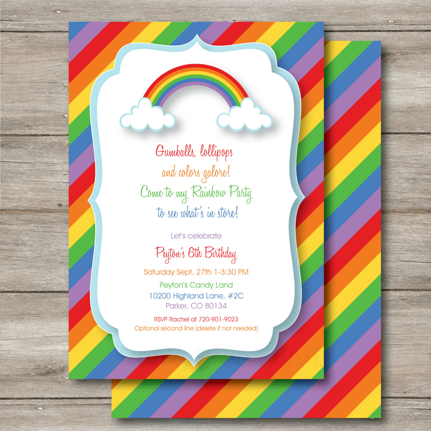 Rainbow Birthday Invitations
 Rainbow Invitation with Changeable Text Editable Rainbow