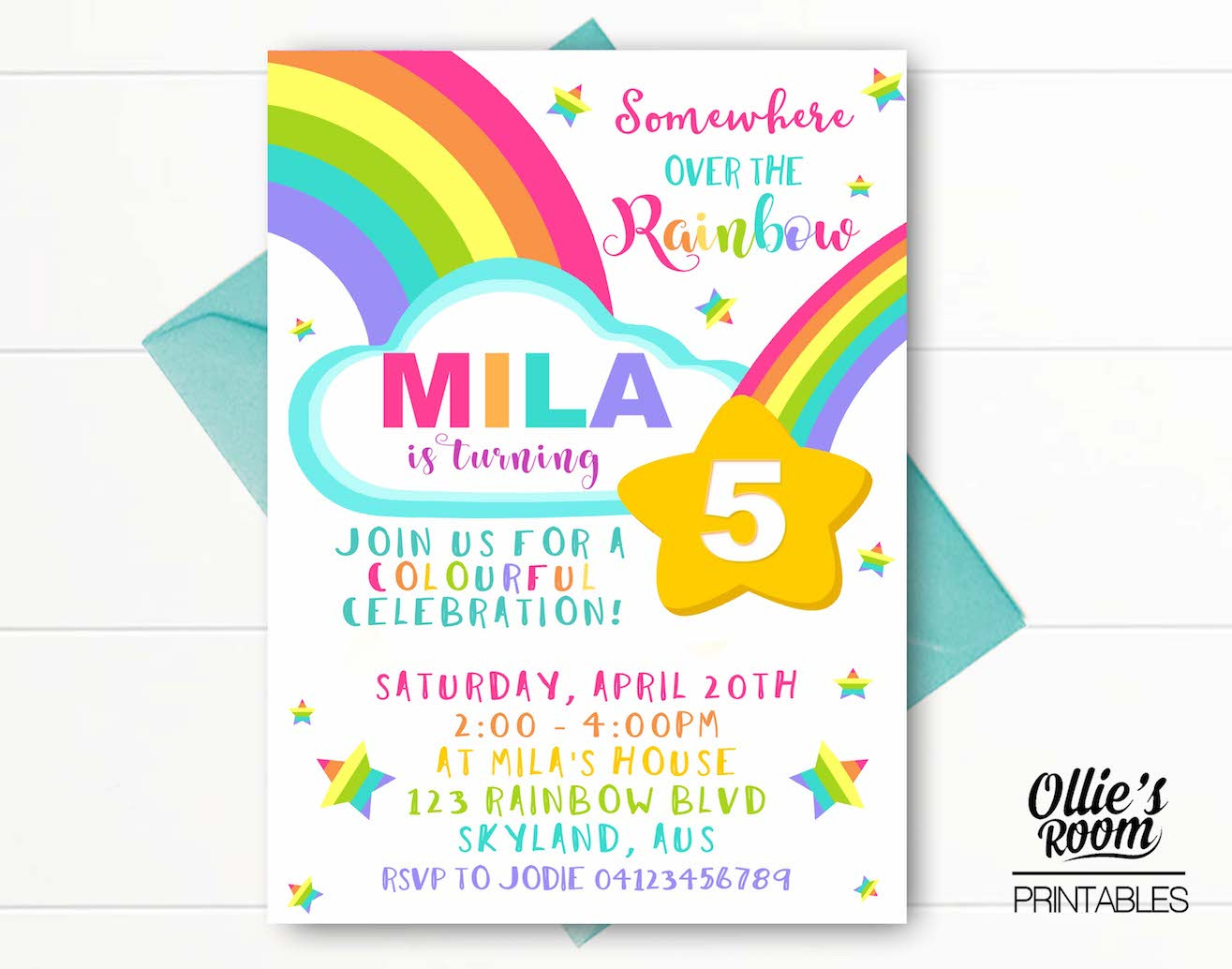 Rainbow Birthday Invitations
 Somewhere over the Rainbow Birthday Invitation Girls