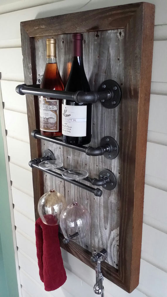 Reclaimed Wood Wine Rack DIY
 Wine Rack Reclaimed Wood barn wood Industrial pipe