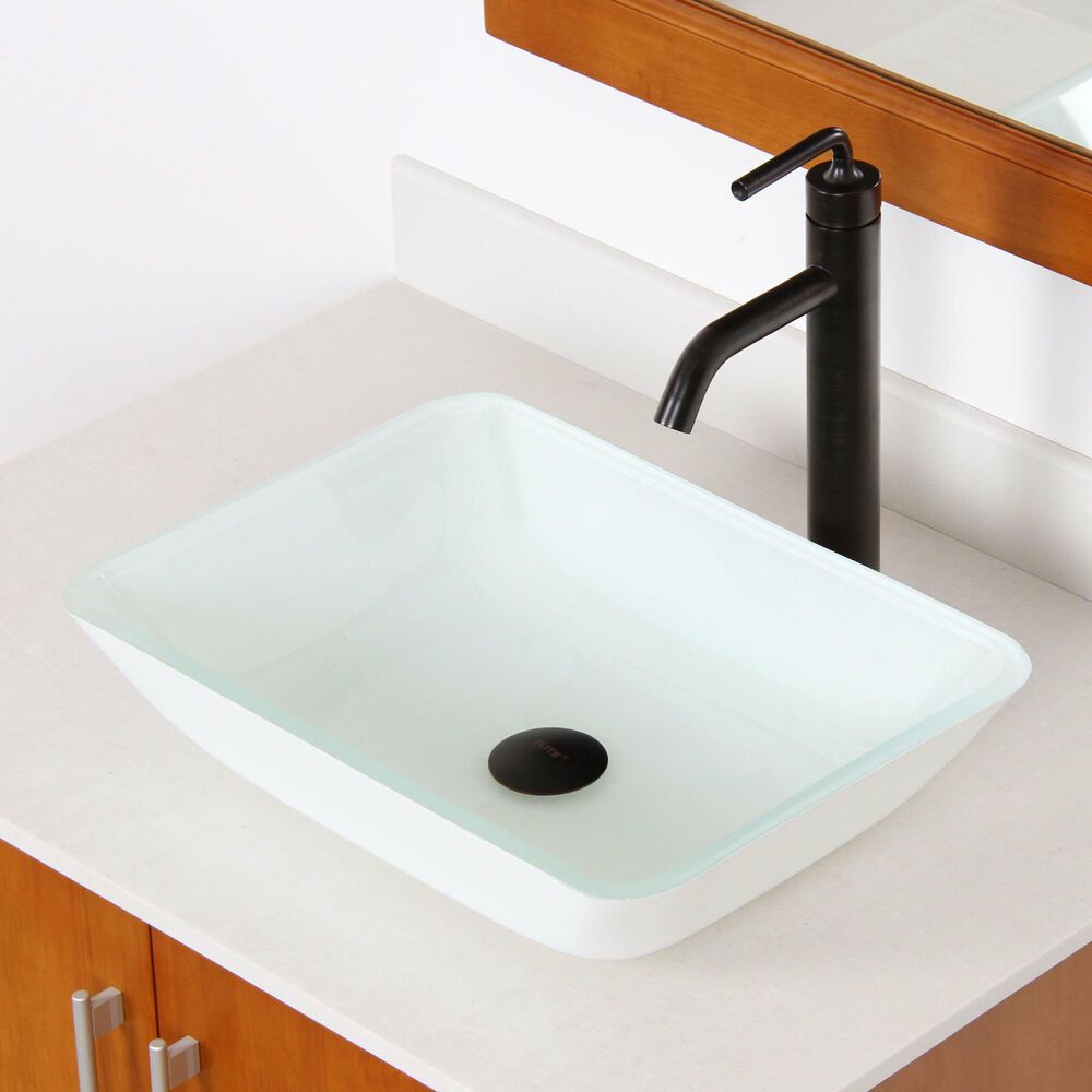 Rectangle Sink Bathroom
 Elite 1422 White Rectangle Tempered Glass Bathroom Vessel