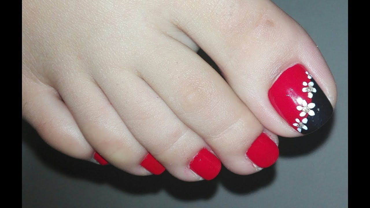Red and White Toe Nail Design - wide 9