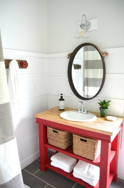 Red Bathroom Vanity
 Remodelaholic