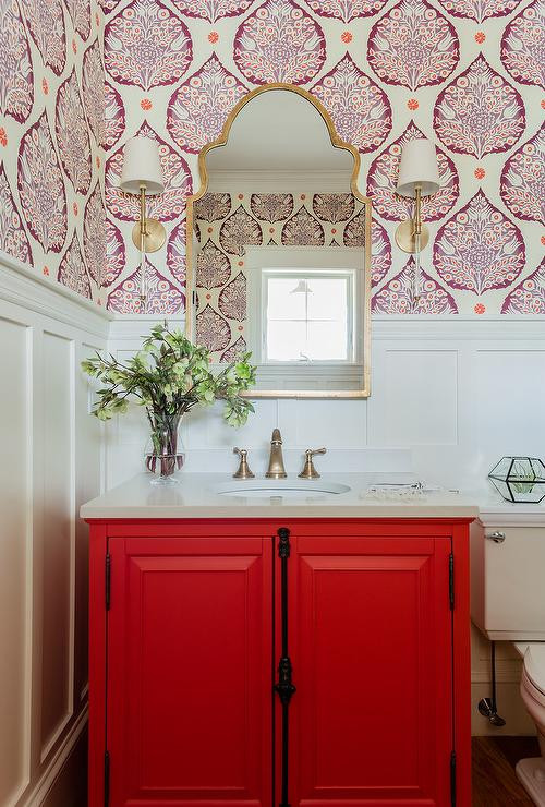 Red Bathroom Vanity
 Gray and Gold Powder Room with Eskayel Akimbo 2 Grayscale