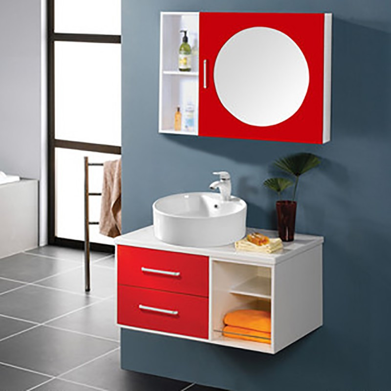 Red Bathroom Vanity
 JS bright red bathroom vanity with mirror creative design