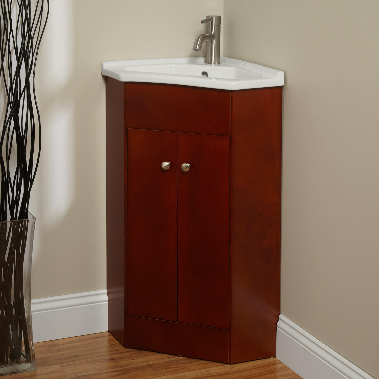 Red Bathroom Vanity
 23" Holbrook Corner Vanity Red Cherry Finish Bathroom