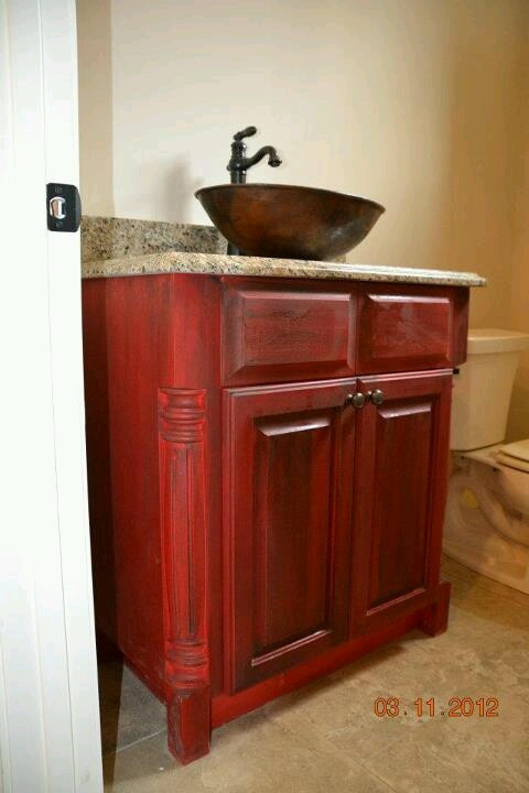 Red Bathroom Vanity
 Bathroom Vanity in Red distressed