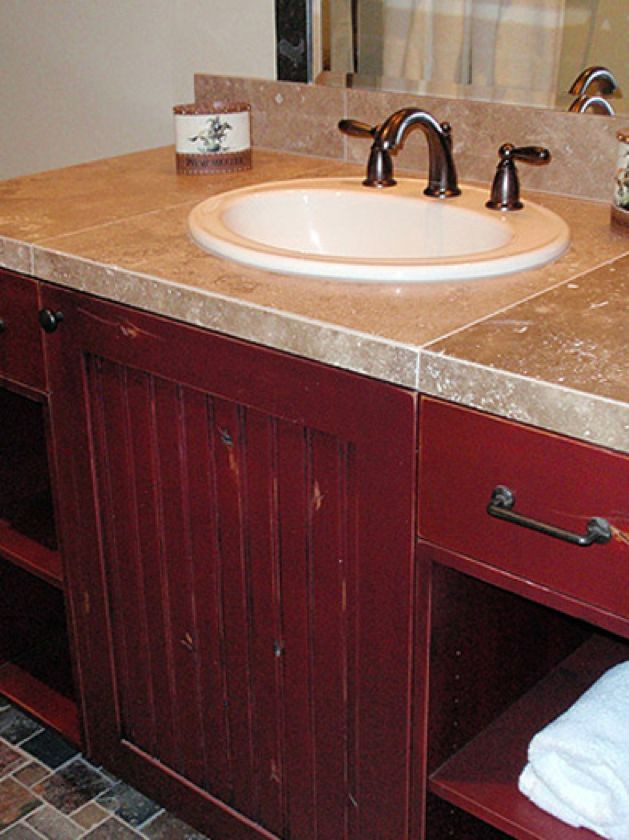 Red Bathroom Vanity
 Barn red bathroom vanity Bathroom ideas