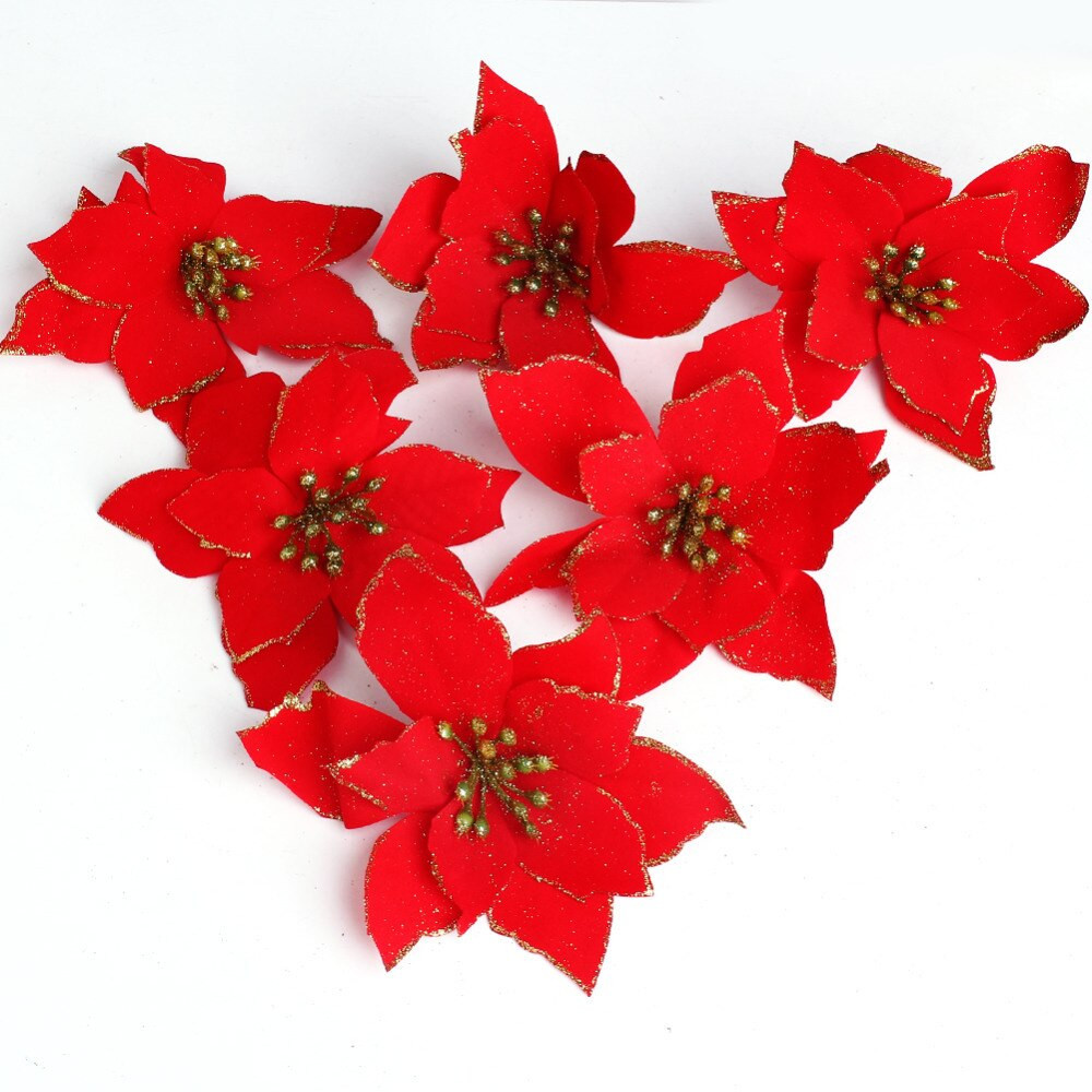 Red Christmas Flower
 Christmas Flowers With Flocking Christmas Tree Decoration