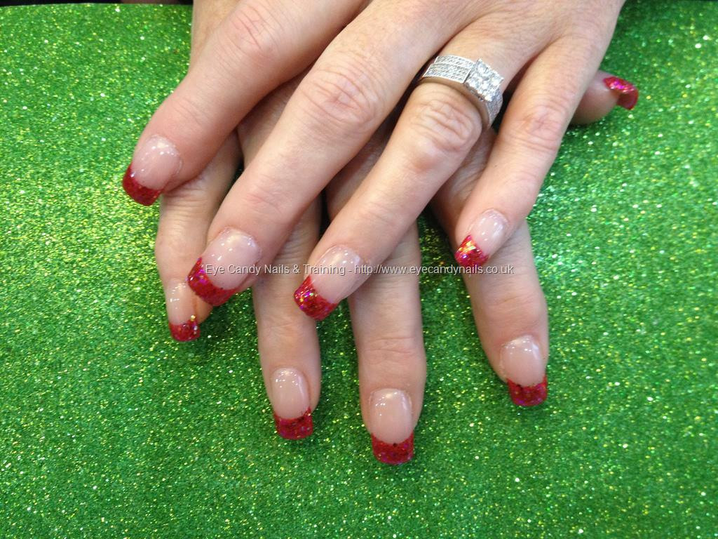 Red Glitter Tips Nails
 Eye Candy Nails & Training Acrylic nails with red