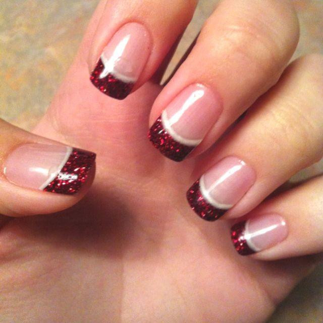 Red Glitter Tips Nails
 Red Wedding French Manicure With Red Glitter Tips