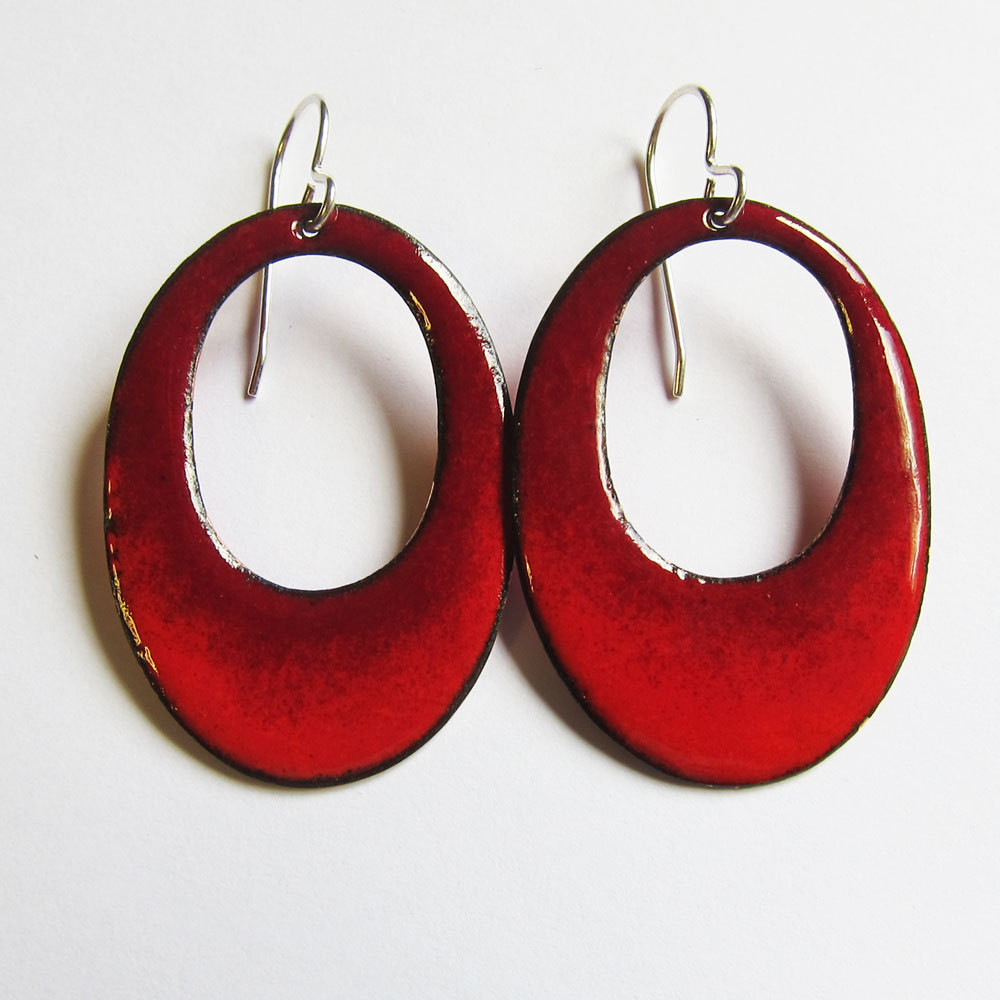 Red Hoop Earrings
 Big enamel red hoop earrings Enamel bohemian jewelry Red oval