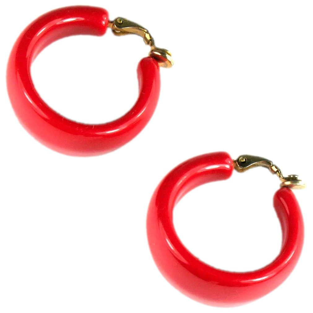 Red Hoop Earrings
 Trifari Vintage Red Hoop Earrings Anna s Vintage