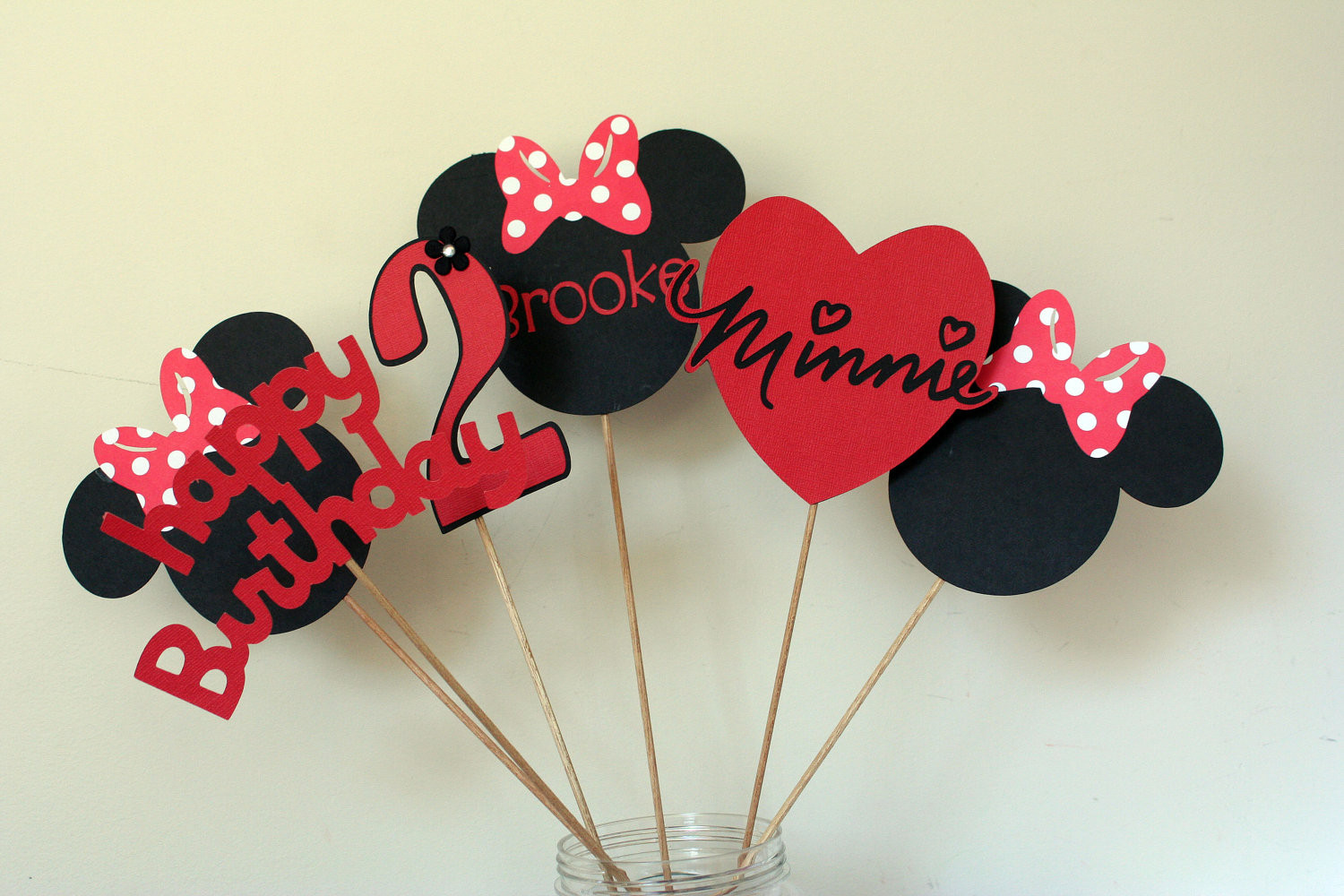 Red Minnie Mouse Birthday Decorations
 6 Piece Minnie Mouse Centerpiece red white and black Minnie