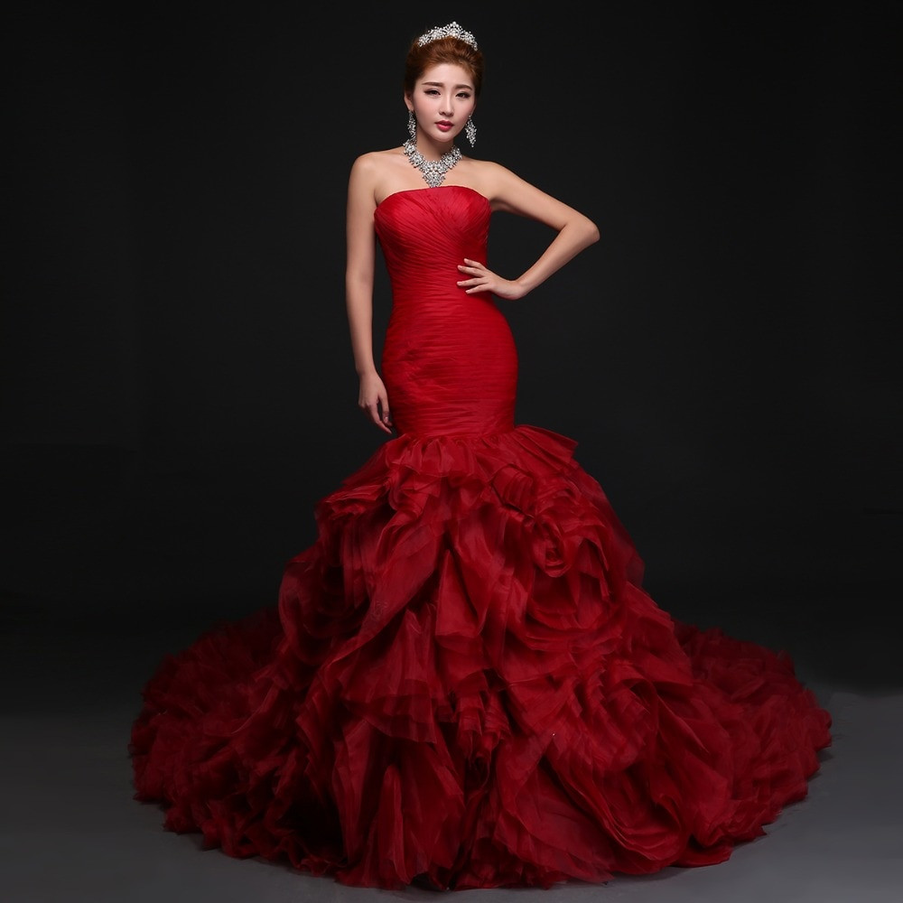 Red Wedding Gown
 2016 Romantic Design Red Rose Wedding Dresses Flat