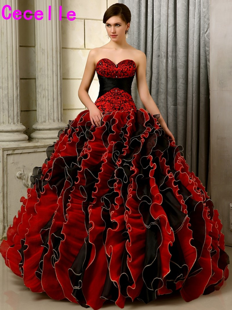 Red Wedding Gown
 2017 Black And Red Gothic Wedding Dresses Ball Gown