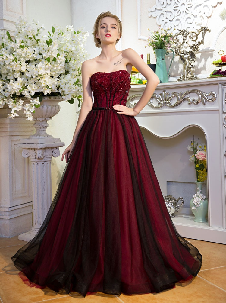 Red Wedding Gown
 Black And Red Gothic A line Wedding Dresses 2017 Strapless