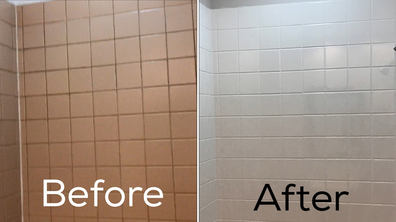 Refacing Bathroom Tiles
 Refinishing ceramic tile in my bathroom before and after