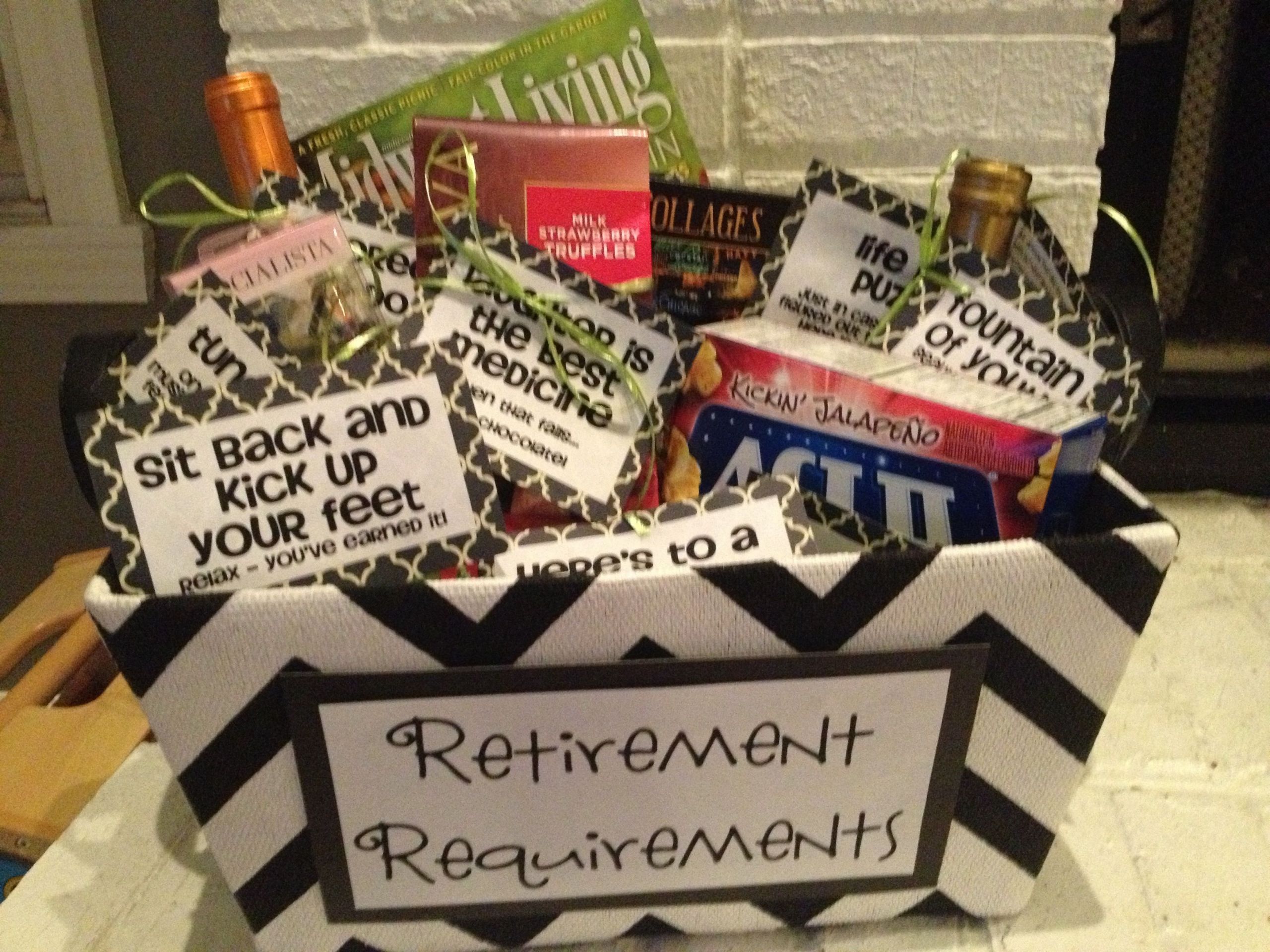Retirement Party Gift Ideas For Friends
 "Retirement Requirements" t basket retirement retire