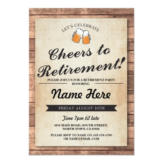 Retirement Party Invitations Ideas
 Retirement Party Cheers Beers Wood Pub Invitation