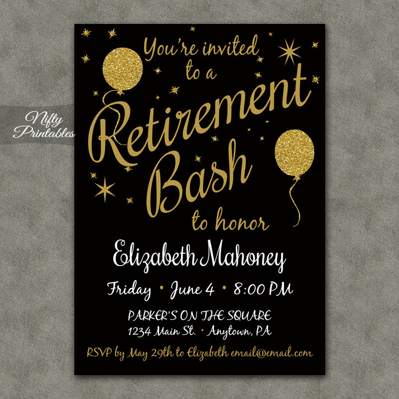 Retirement Party Invitations Ideas
 Retirement Party Invitations Printable Black & Gold