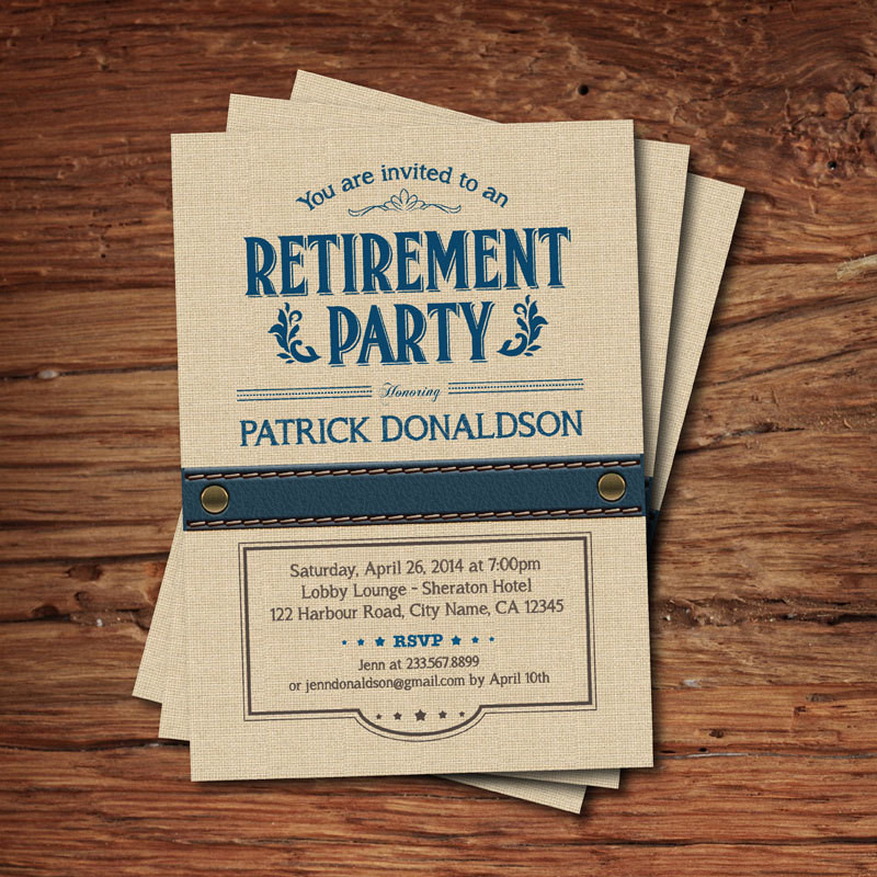 Retirement Party Invitations Ideas
 Retirement party invitation Vintage rustic navy blue burlap