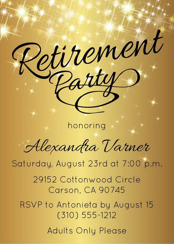Retirement Party Invitations Ideas
 Retirement Party Invitation Gold Sparkly by AnnounceItFavors