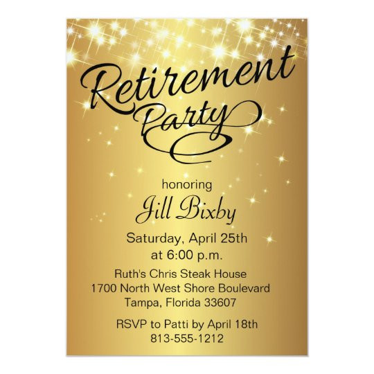Retirement Party Invite Ideas
 Gold Sparkly Retirement Party Invitation