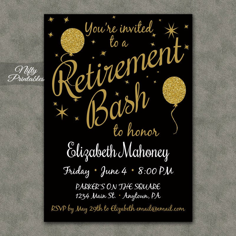Retirement Party Invite Ideas
 Retirement Party Invitations Printable Black & Gold