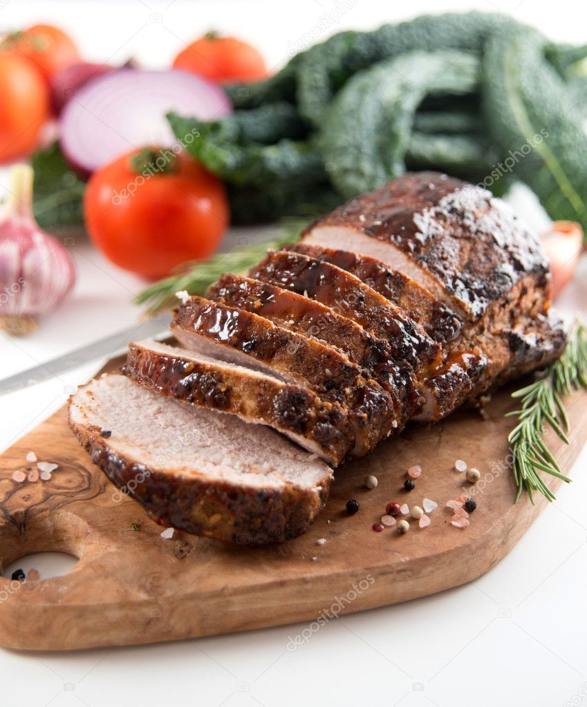Roast Pork Loin With Vegetables
 Cooked Pork Loin Roast with Ve ables and Spices — Stock