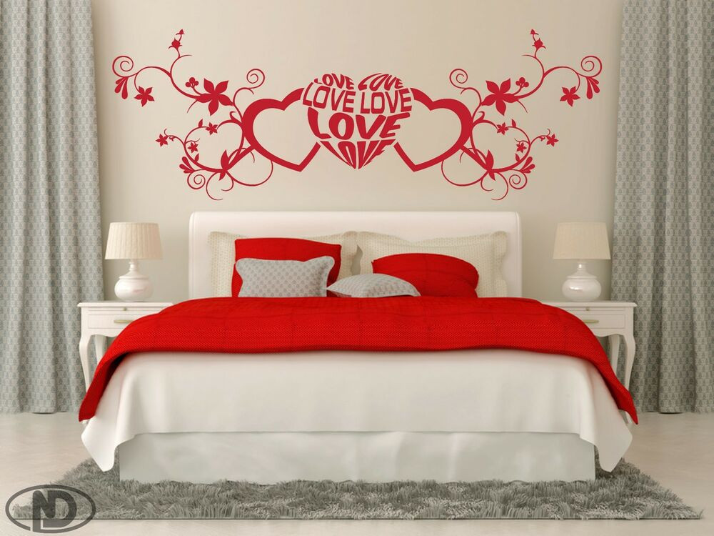 Romantic Bedroom Wall Decor
 Love Hearts Flower and Swirl Bedroom Wall Art Removable