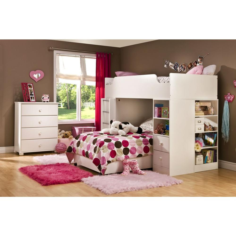 Room Set For Kids
 South Shore Logik 4 Piece Pure White Twin Kids Bedroom Set