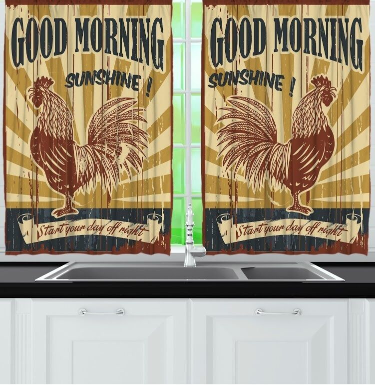 Rooster Kitchen Curtain
 Rooster Kitchen CURTAIN Panel Set Good Morning Sunshine
