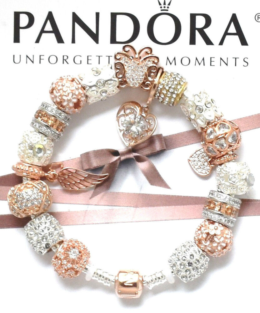Rose Gold Pandora Bracelet
 Authentic Pandora Silver Rose Gold Clasp Charm Bracelet