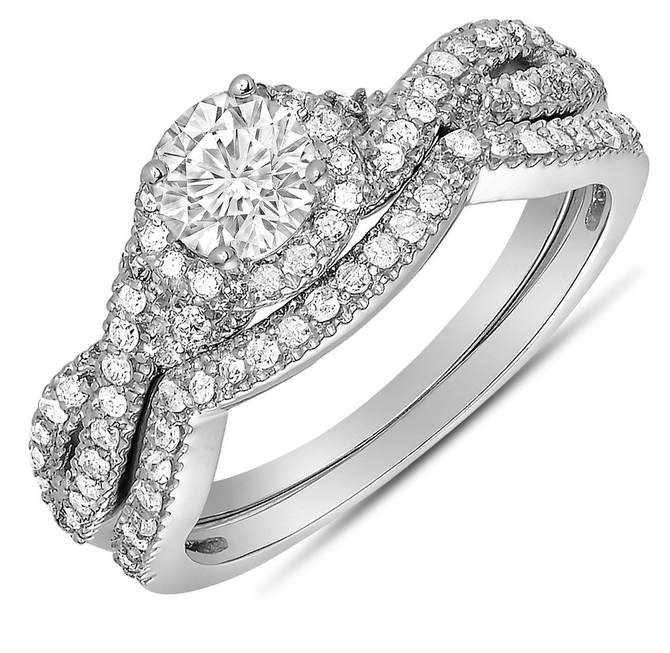 Round Wedding Rings
 2 Carat Round Diamond Infinity Wedding Ring Set in White