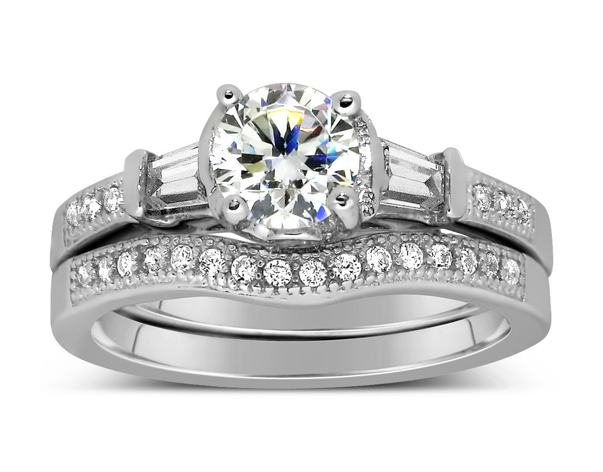 Round Wedding Rings
 Antique 1 Carat Round Diamond Wedding Ring Set for Her in