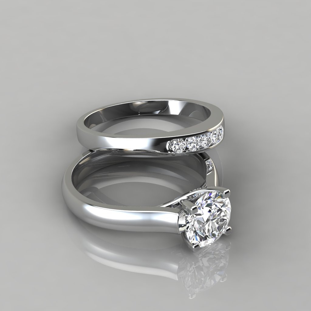 Round Wedding Rings
 Cross Prong Round Cut Engagement Ring and Wedding Band