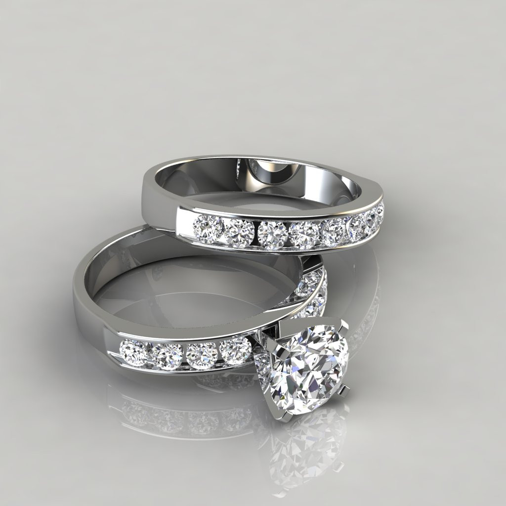 Round Wedding Rings
 Round Cut Moissanite Engagement Ring and Wedding Band Set
