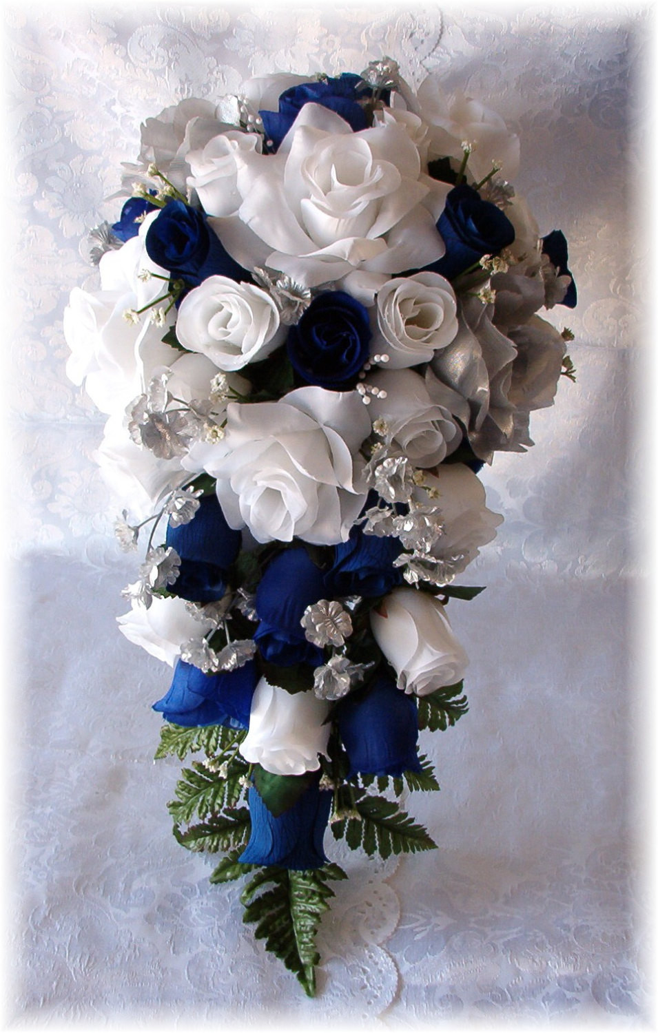 Royal Blue Flowers For Wedding
 ROYAL BLUE Horizon Wedding Bouquet Cascade 2pc WHITE Silver