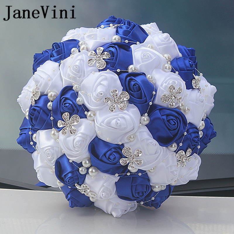 Royal Blue Flowers For Wedding
 JaneVini Royal Blue and White Wedding Bouquet Diamond